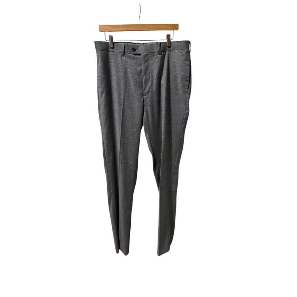 Tallia Mens  Stretch Plaid Suit Pants Gray/Black Plaid Polyester/Rayon 34/34 NWT